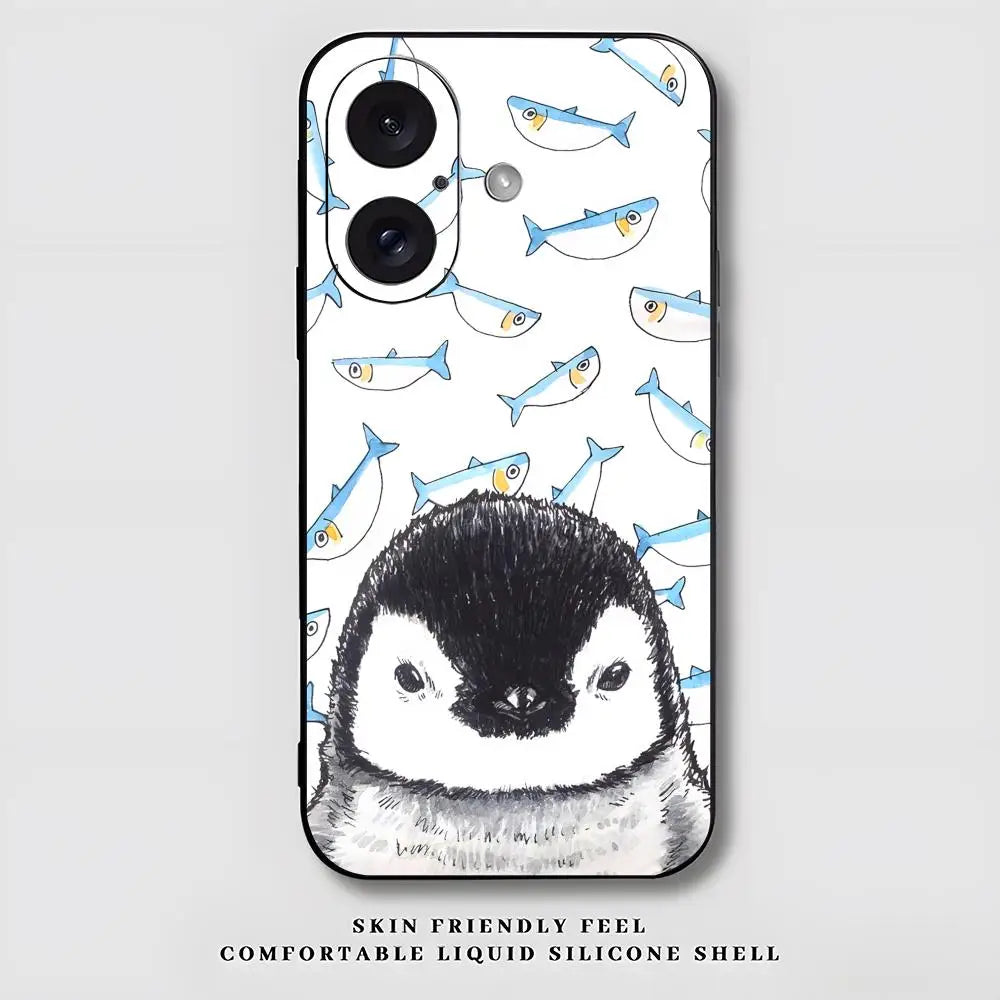 Popular Funny Penguin Art Phone Case For iPhone 17 16 15 14 13 12 X XR XS 8 Plus Mini Pro Max Soft black Shockproof Cover