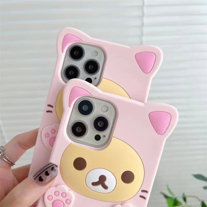 Lovely Bear Paw Pink Ears Cartoon Silicon Soft Phone Case for Samsung Galaxy A15 A14 A54 A53 S24 Ultra S23 Plus S22 S21 S20 FE
