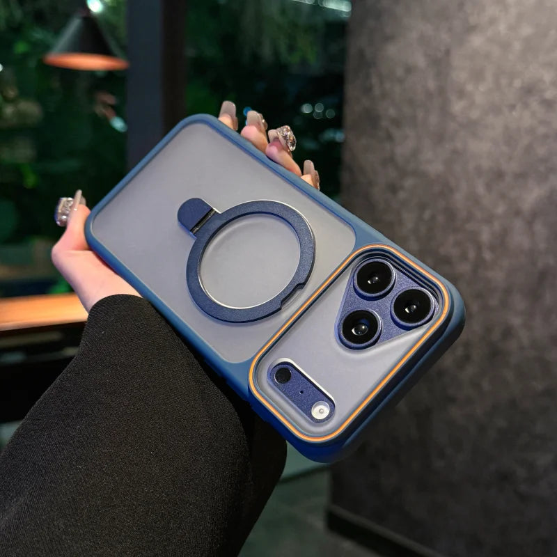 Luxury Matte Defender Metal Magnetic Case For iPhone 17 Air 16 15 14 13 12 11 Pro Max Plus Transparent Shockproof Stand Cover