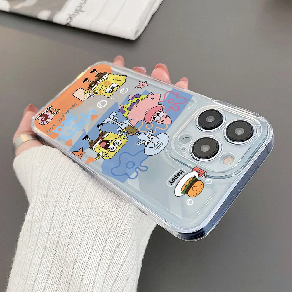 Cute SpongeBobs S-SquarePants Phone Case for iPhone 17 Air 16 15 14 Plus 13 12 11 Pro Max X Xs XR 8 e Soft TPU Transparent Cover