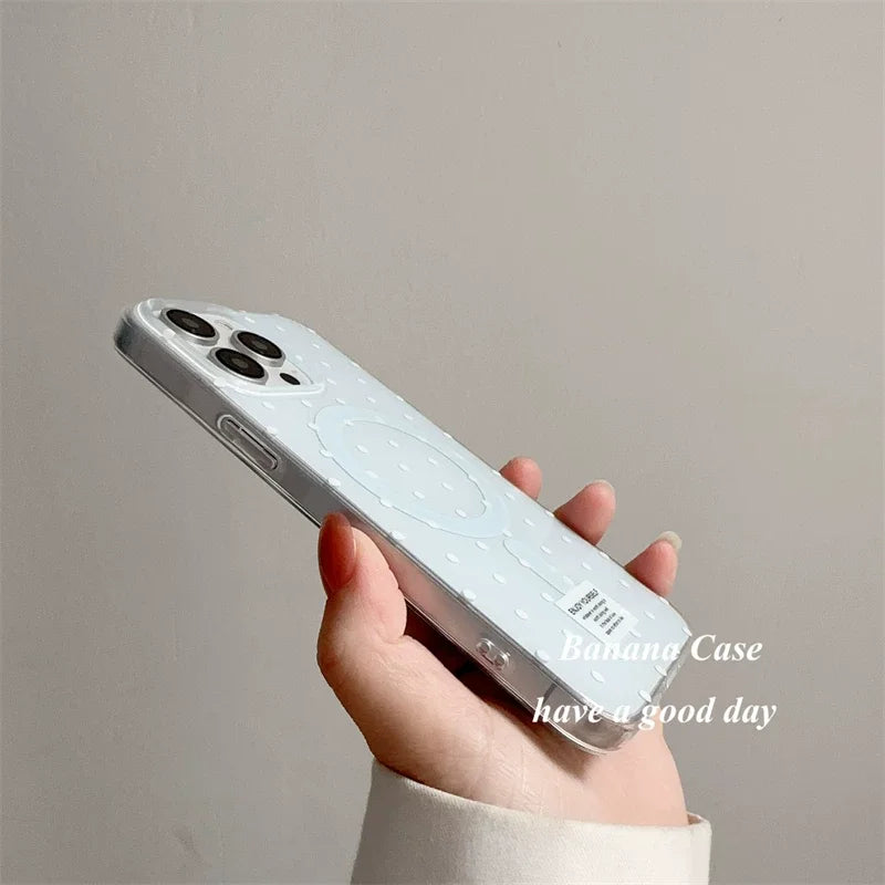 Ins Light Blue White Wave Dot Label Advanced Fresh For Magsafe Phone Case For iPhone 11 12 13 14 15 16 E 17 Pro Max Plus Cover