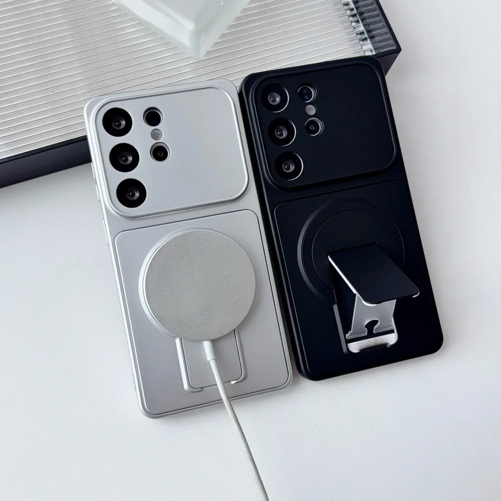 Magnetic Fold Holder Case For Samsung Galaxy S26 S25 S24 S23 S22 S21 Plus Ultra FE Stand Shockproof Big Window For Magsafe Cover