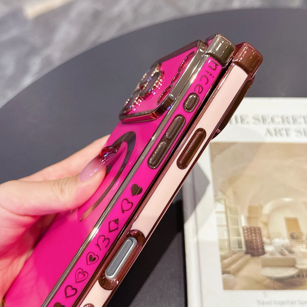 For iPhone 17 Pro Max Plating Heart Cases For iPhone 16 Pro Max 15Pro 14 Plus 13Pro Magnetic Wireless Charging Soft Phone Case