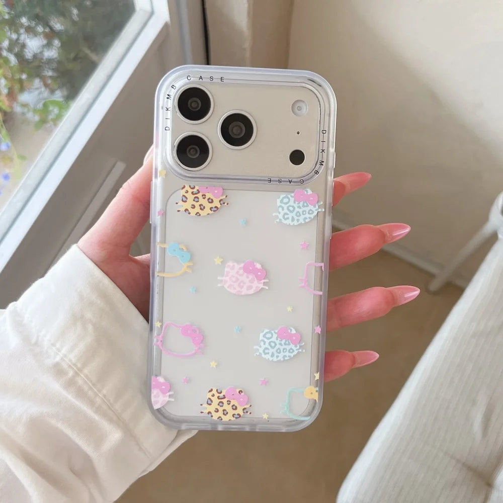 Luxury Frosted Leopard Print Hello Kitty Head Phone Case for iPhone 17 Pro 15 16 Pro Max  Protection Cover Cute Cartoon Funda