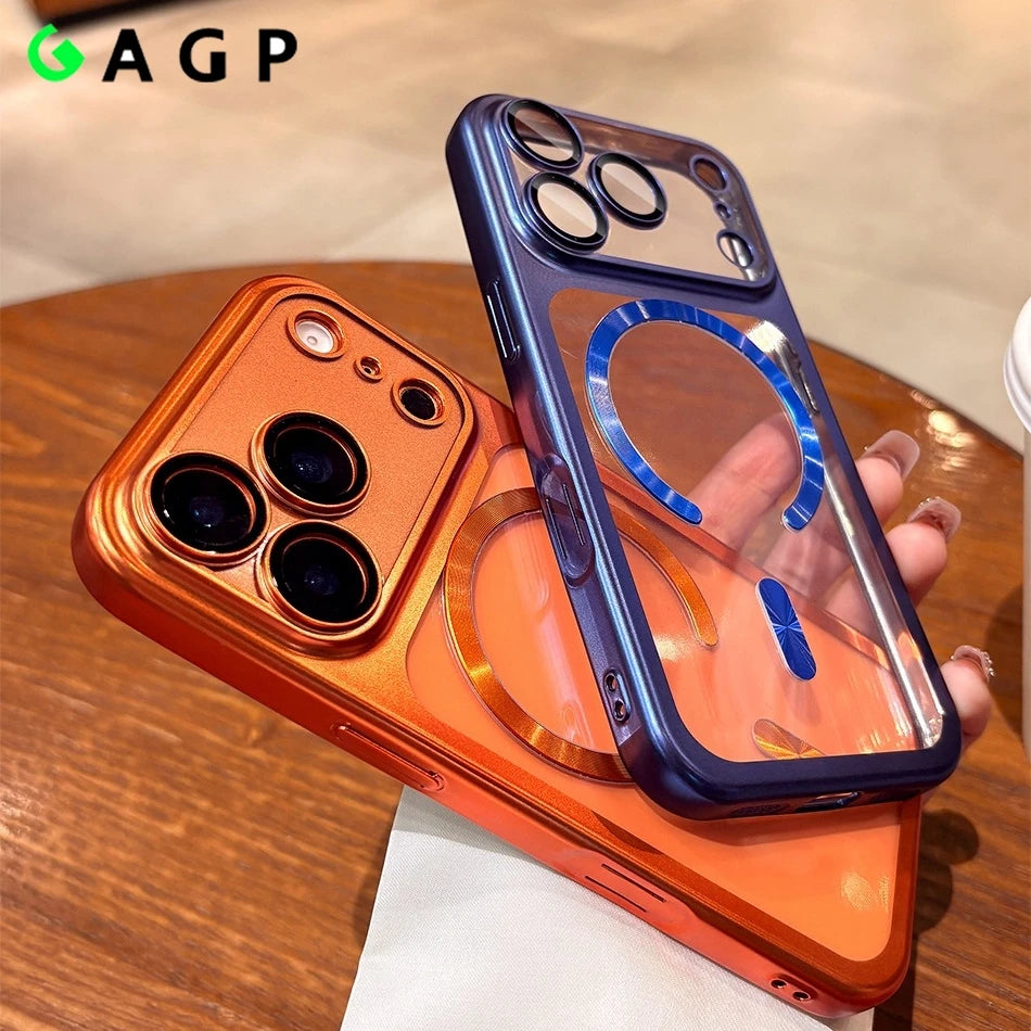 foriphone17proma Lens Protector Frosted for Magsafe Case for iPhone 17 Pro Max Soft Plating Magnetic Camera Control Button Cover