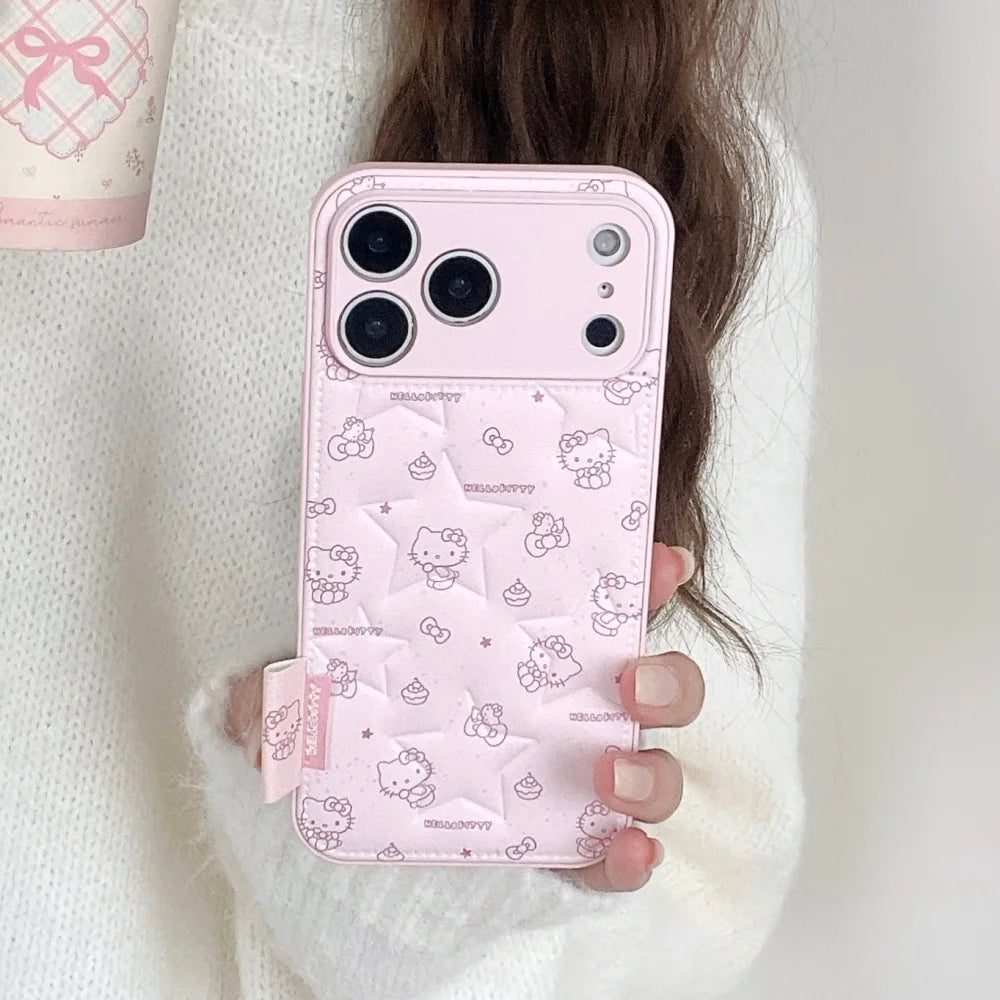 Cute Star KT Fashion Leather Phone Case for iPhone 17 Pro Max 15 14 Pro 16 13 12 11 Cases Protection Cover Cute Cartoon Funda