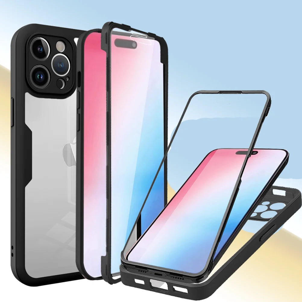 360 Full Body Front+Back Clear Case For iPhone 17 16 15 14 Pro Max Air 13 11 12 Pro Max Plus 16E SE3 Bumper Shockproof Cover