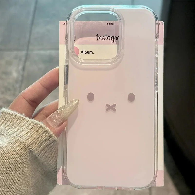 Large hole translucent painted rabbit expression phone case for iPhone 11 12 13 14 15 16 17 pro max