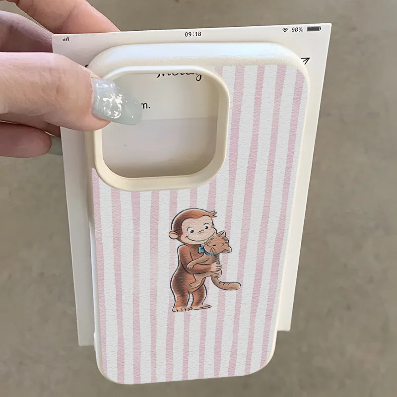 Striped Monkey Holding Cat Phone Case For iPhone 17 Pro Max Air X XR XS Max 7 8 Plus 16 Pro 15 14 13 12 11 Soft Back Cover Y2K