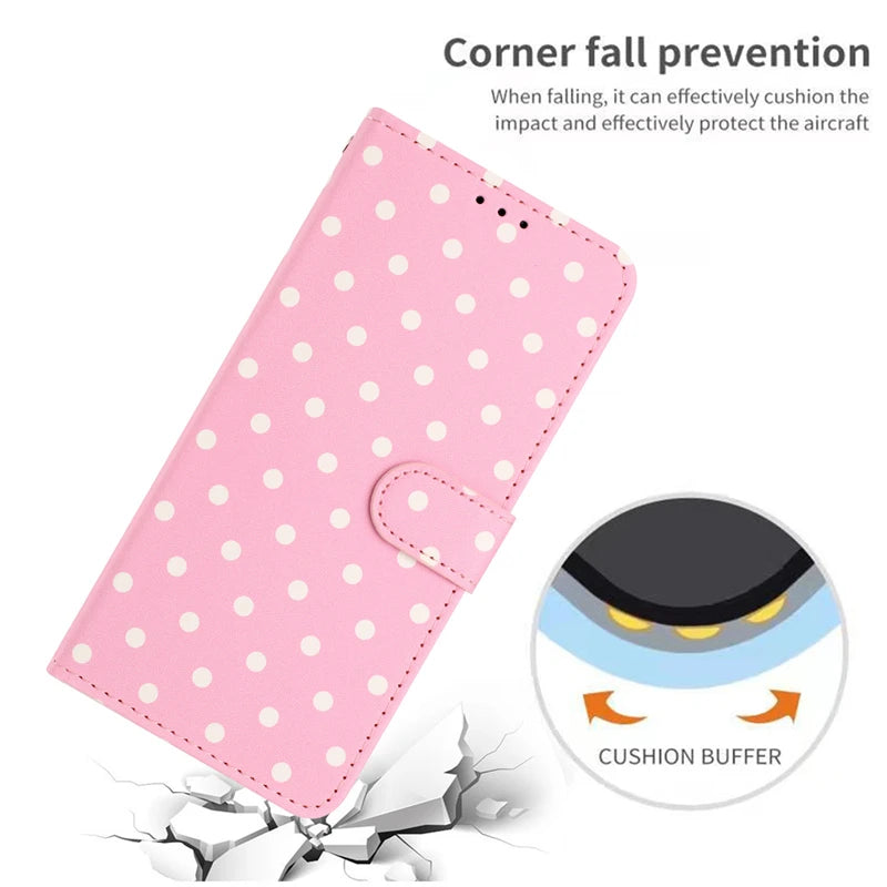Wave Dot Pattern Leather Flip Wallet Card Bag Case for IPhone Air 17 16 E 15 14 13 11 Pro Max Plus 12 Mini 17E 16E Phone Cover