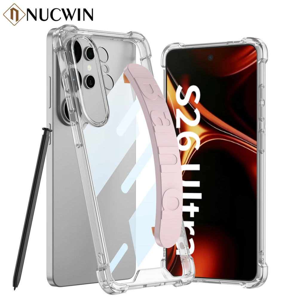 Transparent Elastic Wristband Phone Case for Samsung Galaxy S26Ultra S26Plus S26 Shockproof Airbag Cover for Samsung S26 Ultra