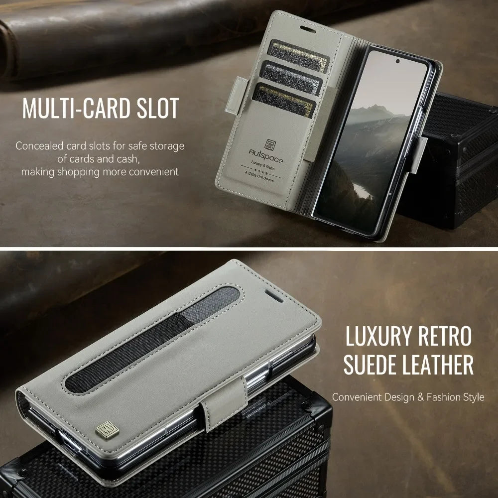 Flip Wallet with Pen Holder Leather Phone Case For Samsung Galaxy Z Fold 7 6 5 Fold6 Fold5 RFID Blocking Crad Slot Holder Cover