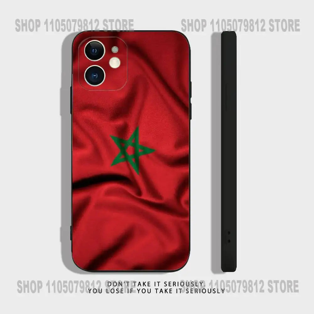 Morocco Flag Phone Case For iPhone 17 16,15,14,13,12,11,Pro,XS,Max,XR,Plus,Mini Soft Silicone Black Shockproof