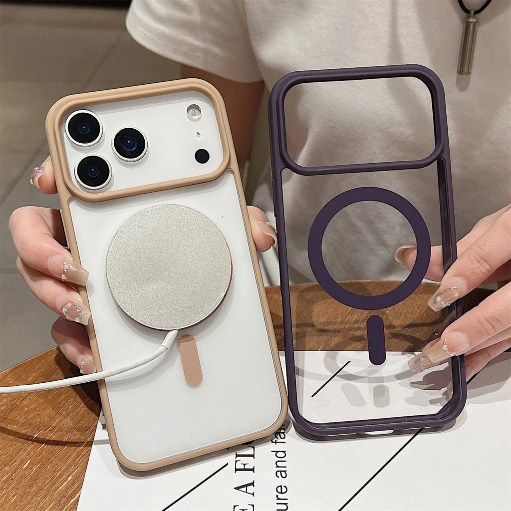 Hard Protect Case For iPhone 17 AIR 16 E 15 14 13 12 11 Pro Max Transparent Magsafe Case Frosted Candy Wireless Charging Acrylic