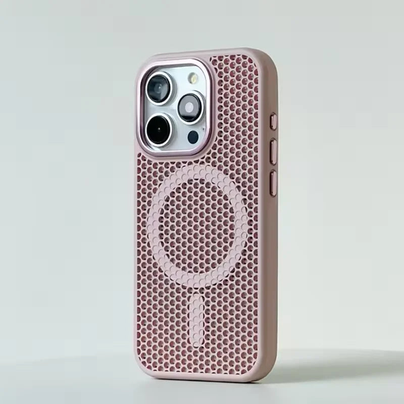 Heat Dissipation Mesh Magnetic Case for IPhone 17Pro 16 15 14 Plus 13 12 Pro Max Metal Lens Breathable Armor for Magsafe Cover