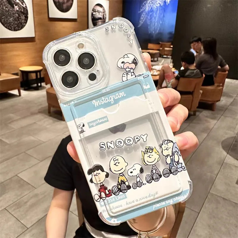 Hot Funny Cute S-Snoopys Card Hold Phone Case For Samsung Galaxy S25 S24 S23 S22 S21 Edge Plus Ultra M33 M53 M54 5G Airbag Cover