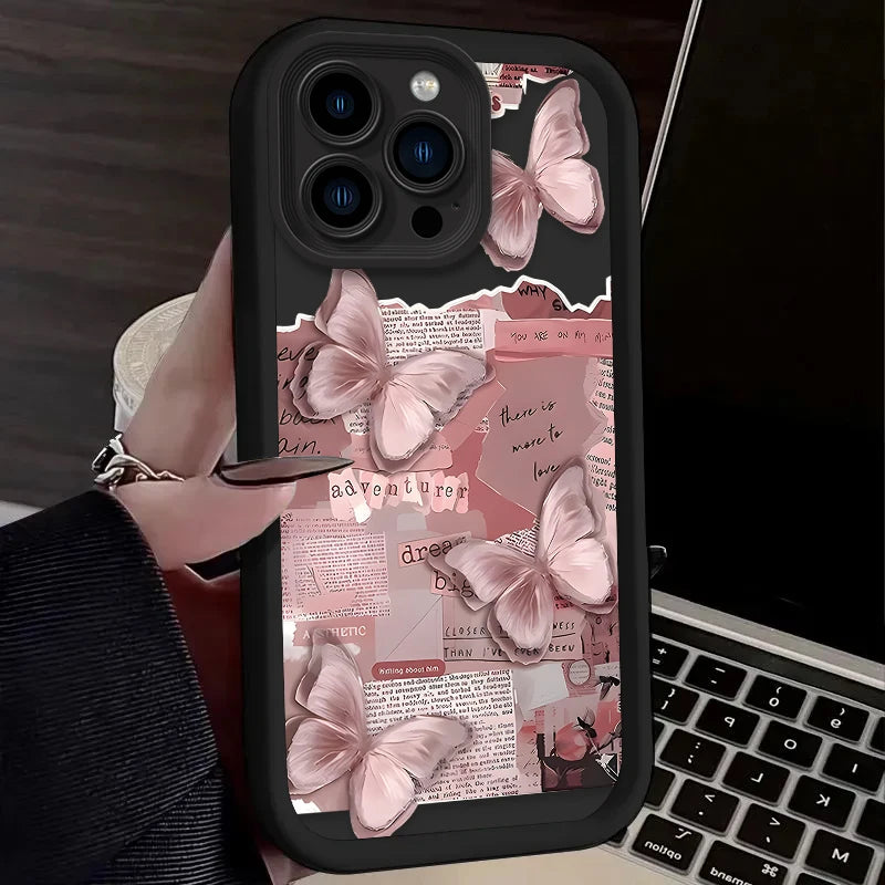 Pink Butterfly Aesthetic Silicone Phone Case for IPhone 17 Air 16 16E 15 14 13 12 11 Pro Max X XS X S Max XR SE 2020 SE4 7 8