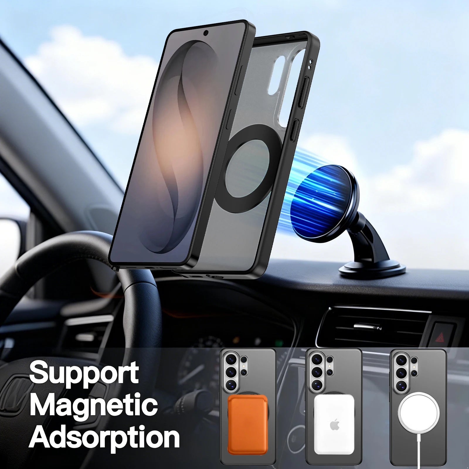 Translucent Armor Magnetic Phone Case For Samsung Galaxy S26 Ultra S26Plus S25Ultra S24Ultra 360° Rotating Bracket Matte Cover