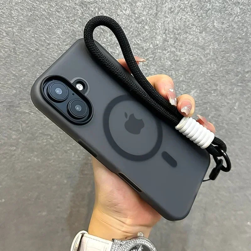 for Magsafe Candy Color Contrast Lanyard Case for iPhone 17 Air 16 15 Pro Max 14 Plus 13 Hand Wrist Strap Matte Soft TPU Cover