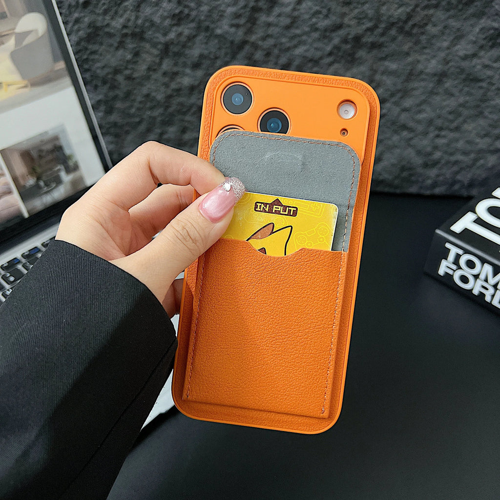 luxury Leather Card Holder Wallet Case For iPhone 11 12 13 mini 14 15 16 E 17 Pro Max 8 7 Plus X Camera Lens Protection Cover