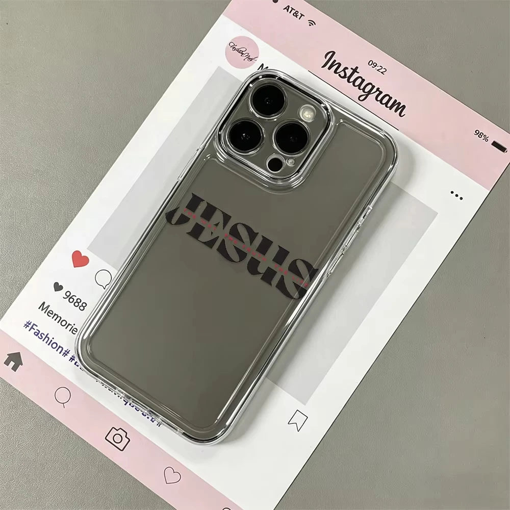 Letter Print Jesus Misplaced Font Clear Phone Case for iPhone 17 Pro Max 16 15 Pro 14 13 12 11 XR 17Air Plus Silicone Cover