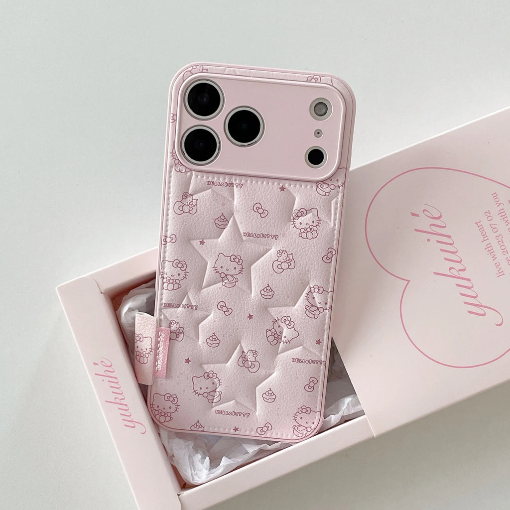 Cute Star KT Fashion Leather Phone Case for iPhone 17 Pro Max 15 14 Pro 16 13 12 11 Cases Protection Cover Cute Cartoon Funda