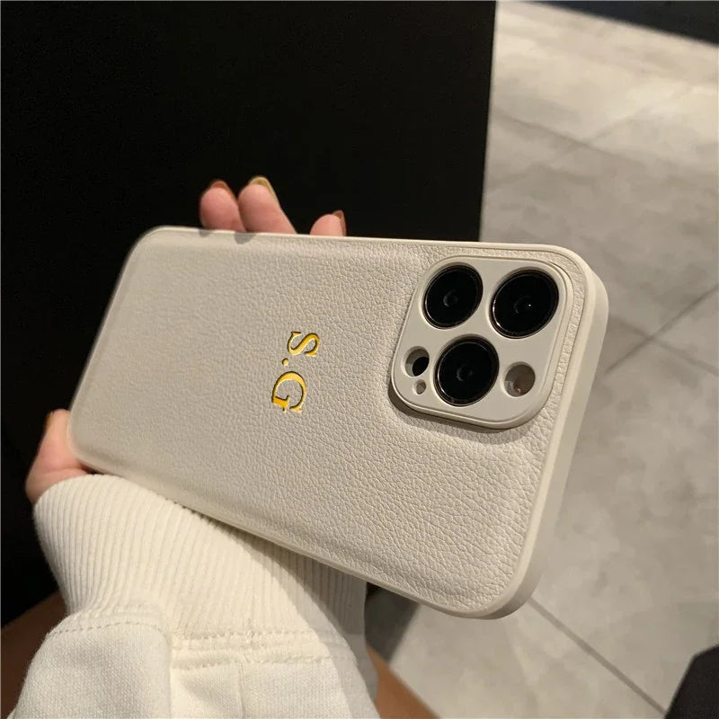Personalized Phone Case For iPhone 17 Pro Max 16 15 14 Plus 13 12 11 17Air Luxury PU Leather Customized Initials Name Gift Cover