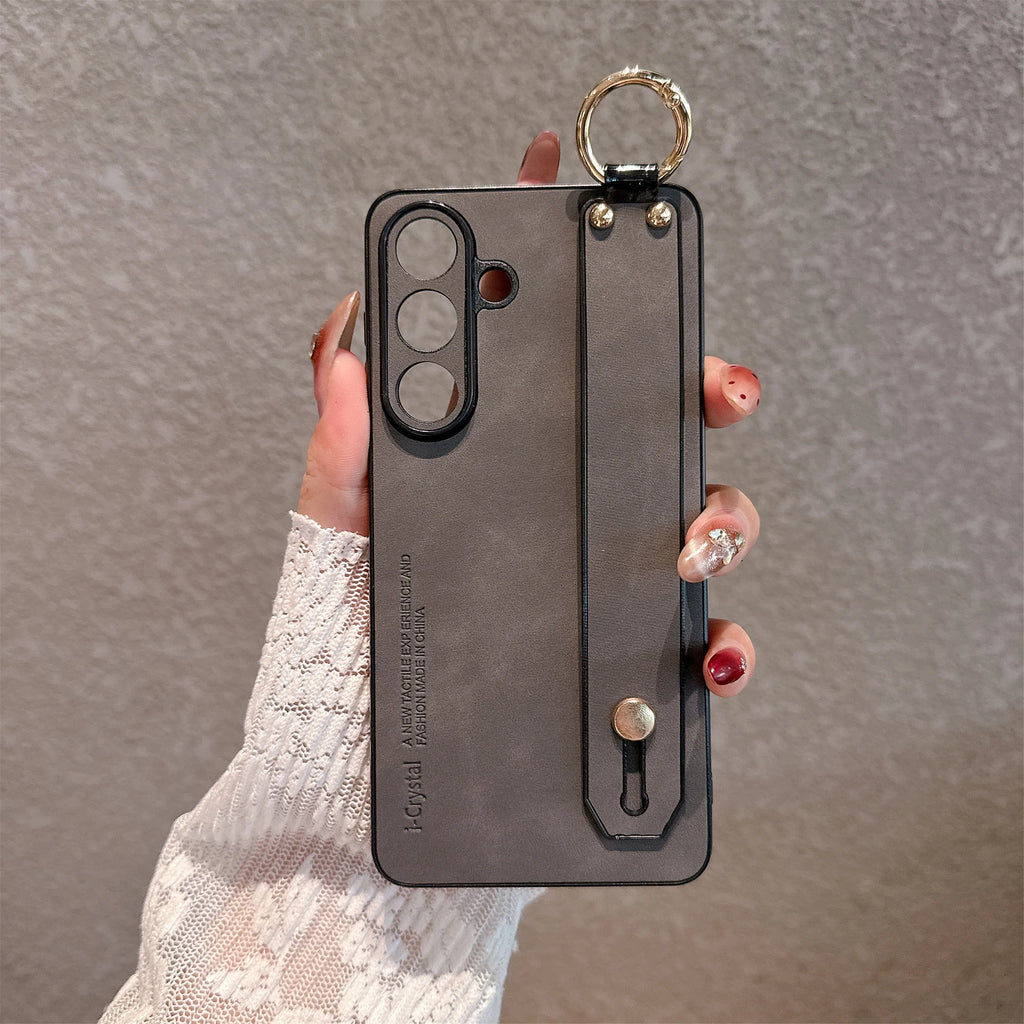 Luxury Matte Sheepskin Leather Wrist Strap Holder Phone Case For Samsung S26 S25 S23 S24  S21 S22 Ultra Plus Lens Protect Cover