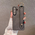 Luxury Matte Sheepskin Leather Wrist Strap Holder Phone Case For Samsung S26 S25 S23 S24  S21 S22 Ultra Plus Lens Protect Cover