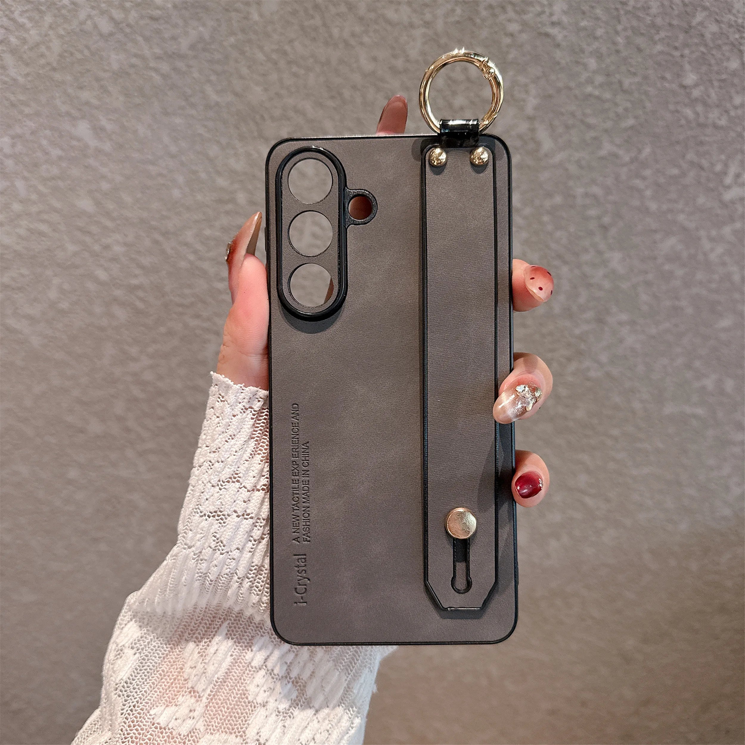Luxury Matte Sheepskin Leather Wrist Strap Holder Phone Case For Samsung S26 S25 S23 S24  S21 S22 Ultra Plus Lens Protect Cover