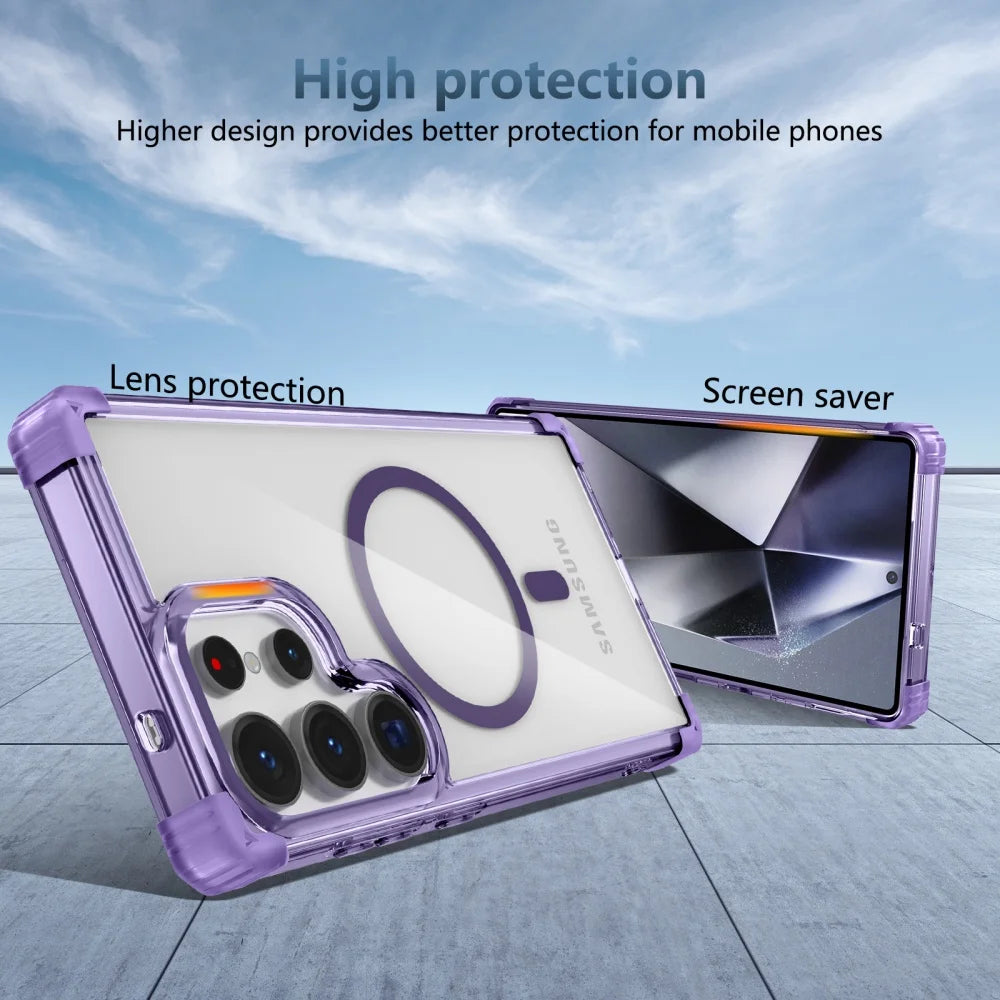 New Transparent Airbag Phone Case for Samsung Galaxy S26 Ultra S25 S24 Plus S23 FE S22 S21 Ultra Magnetic Clear Shockproof Cover
