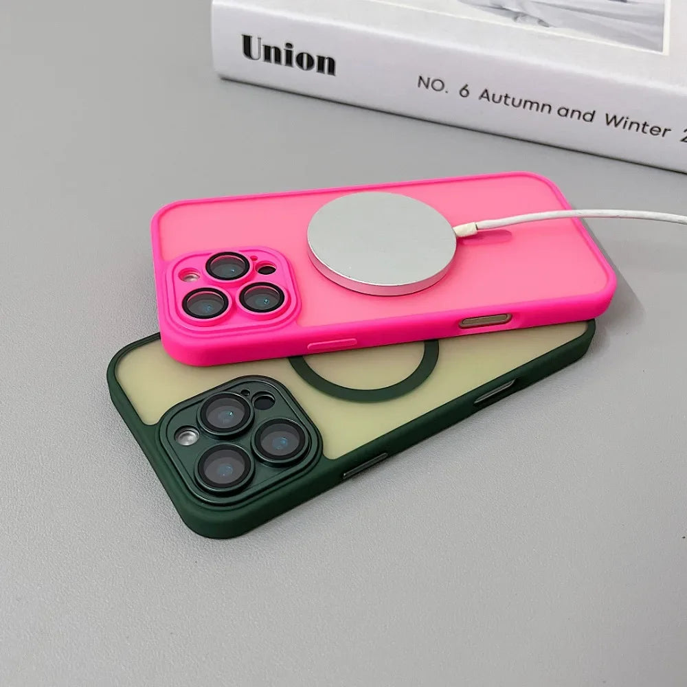 Magnetic Luxury Matte Translucent Armor Shockproof Case For iPhone 16 15 14 13 11 12 Pro Max For Magsafe Wireless Charge Cover