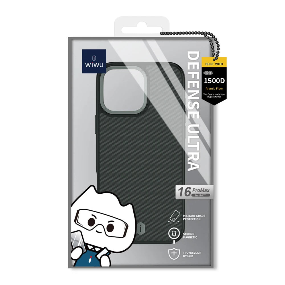 WiWU Kevlar Mobile Phone Case for iPhone 17 Pro Max TPU Frame Anti-fingerprint Case for iPhone 16 Pro N52 Magnetic Attached