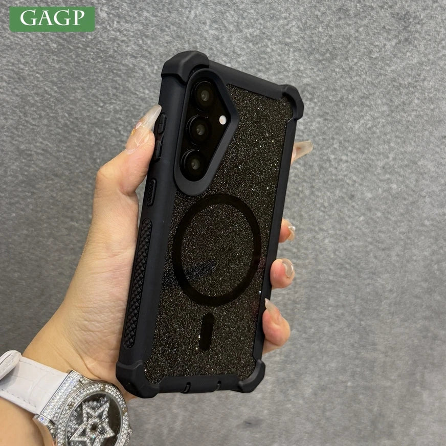 for Samsung S26 Ultra Anti-knock Armor Glitter for Magsafe Case for Samsung Galaxy S24Ultra S25 Plus PC Hybrid Shockproof Cover