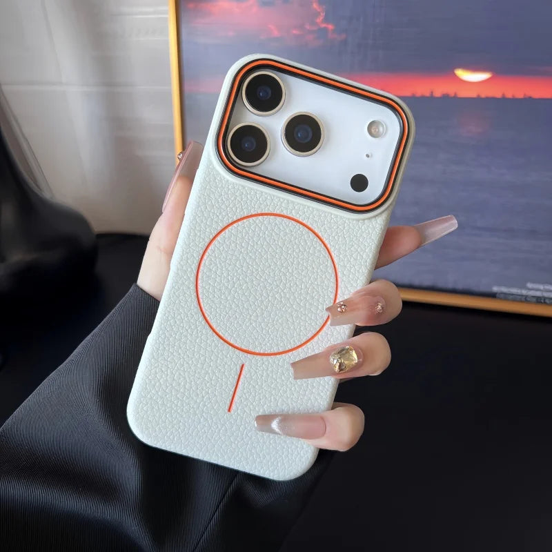 Frosted Hit Color TPU Soft Lichee Pattern Shockproof Case for IPhone 17 Air 16 15 14 Plus 13 12 ProMax for Magsafe Protect Cover