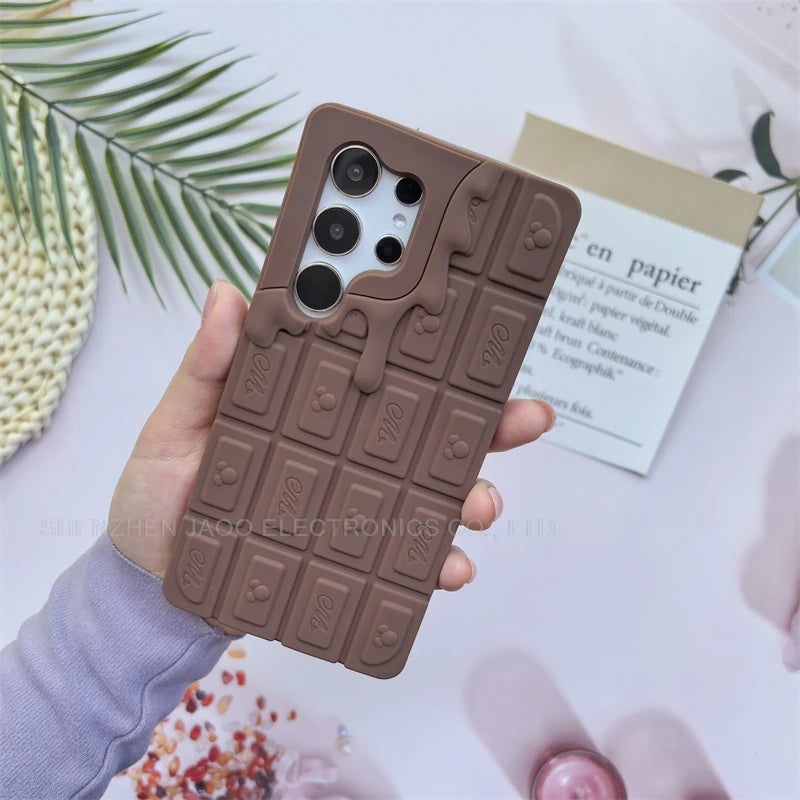 Cartoon 3D Melt Chocolate Mickey Minnie Phone Case For Samsung Galaxy S25 Ultra S24 S23 Ultra Plus FE Funny Soft Silicone Cover