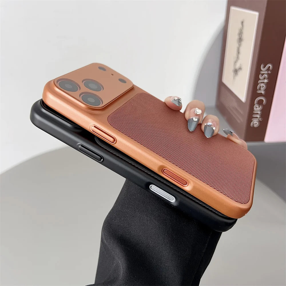 Luxury Knitted Fabric Metallic Color Business Phone Case For iPhone 17 Air 16 15 14 13 12 11 Pro Max Lens Protection Matte Cover