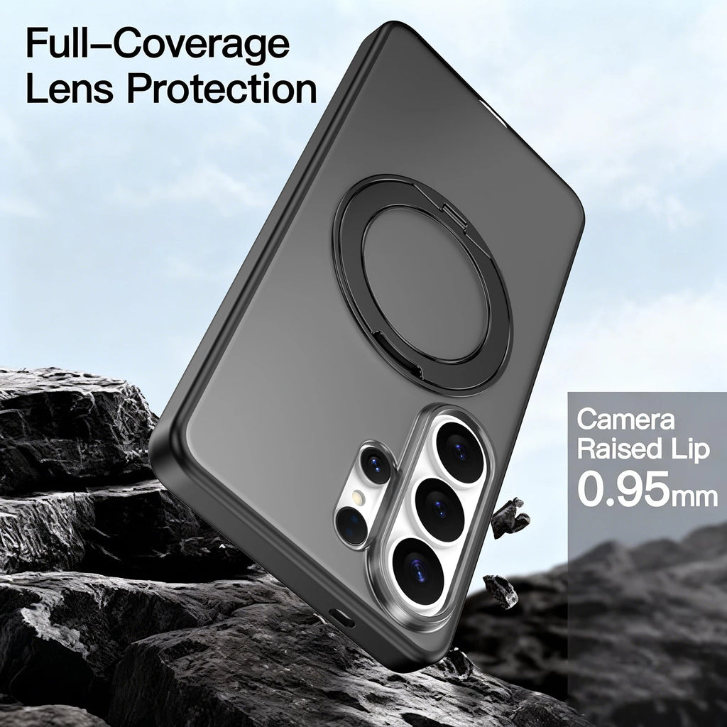 Translucent Armor Magnetic Phone Case For Samsung Galaxy S26 Ultra S26Plus S25Ultra S24Ultra 360° Rotating Bracket Matte Cover
