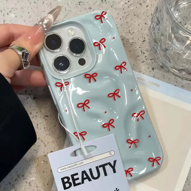 Red Bow Phone Case For IPhone 17 Air 16 15 14 13 12 11 Pro Max Girl Cover  For IPhone 16 15 14 Plus 13 12 11 Case Funda Cover