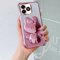 Luxury Shockproof Phone Case with Cute Rabbit Makeup Swivel Stand Crystal Lanyard For Honor X5c Plus X5b X6c X6a X6b Back Cover