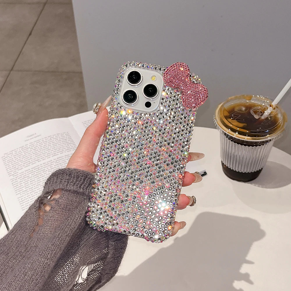 3D Glitter Bowknot Diamond Crystal Phone Case for iPhone 13 12 15 14 16 Plus 17Pro 17 Pro Max Air 11 Shockproof Bling Cover Case