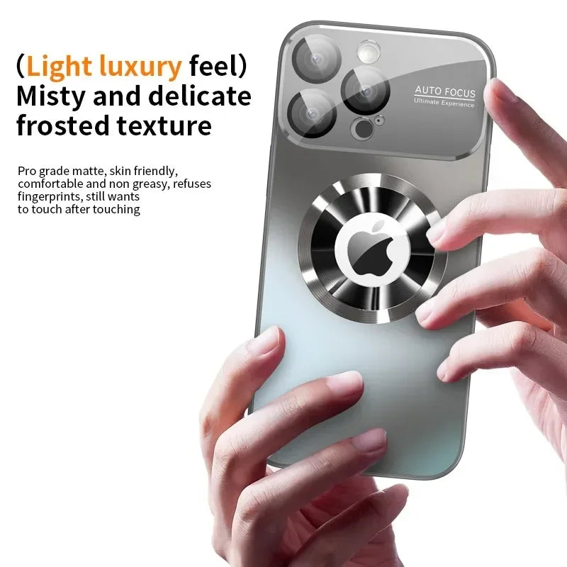 New Titanium Metallic Luxury Matte Case For iPhone 16 15 14 13 12 17 Pro Max Plus For Magsafe Glass Lens Camera Protection Cover