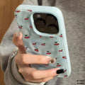 Cute Cherry Folds Texture Phone Case For iPhone 16 15 12 11 Pro Max 13 14 Pro Plus Shockproof Non-Slip Soft Cover Shell Fundas