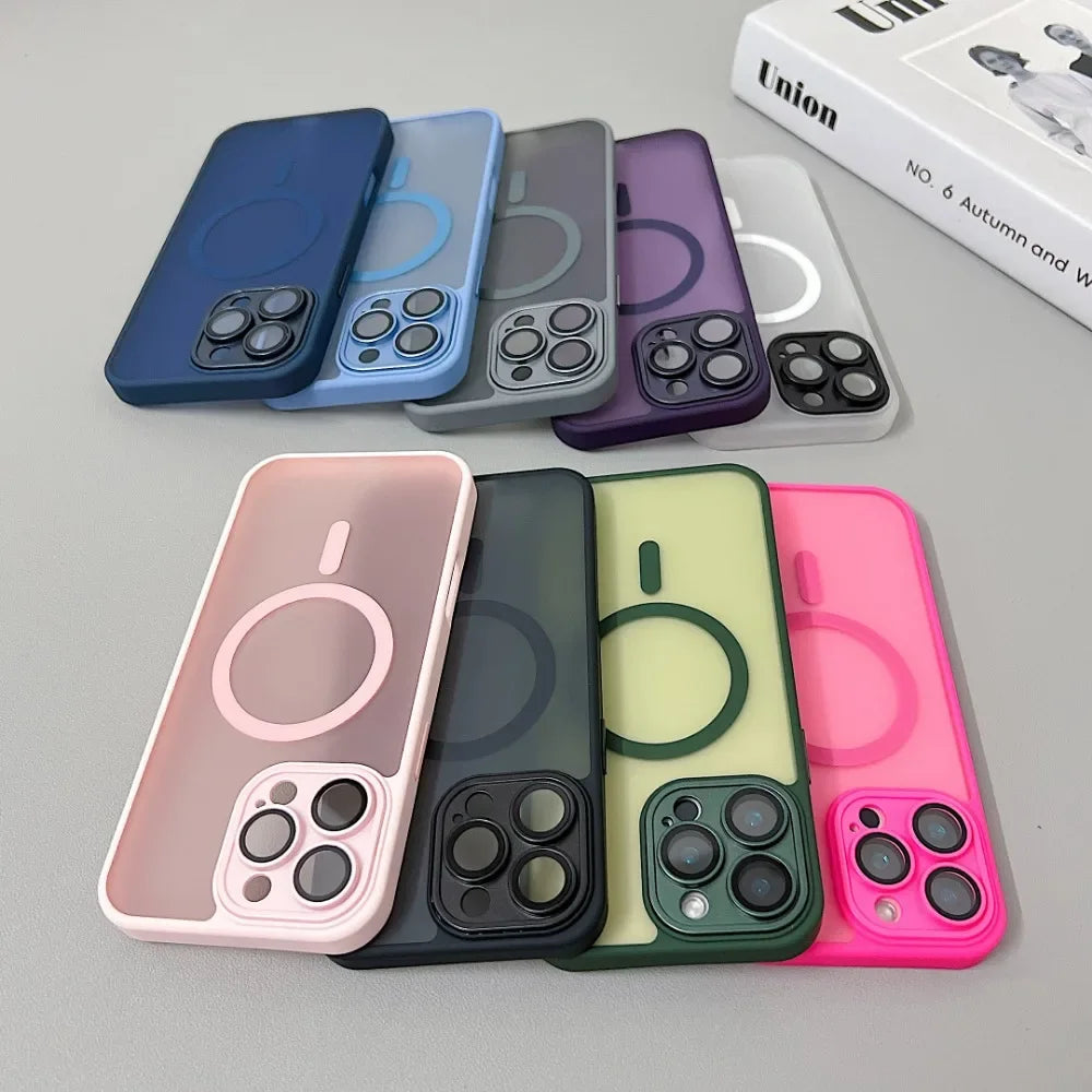 Magnetic Luxury Matte Translucent Armor Shockproof Case For iPhone 16 15 14 13 11 12 Pro Max For Magsafe Wireless Charge Cover