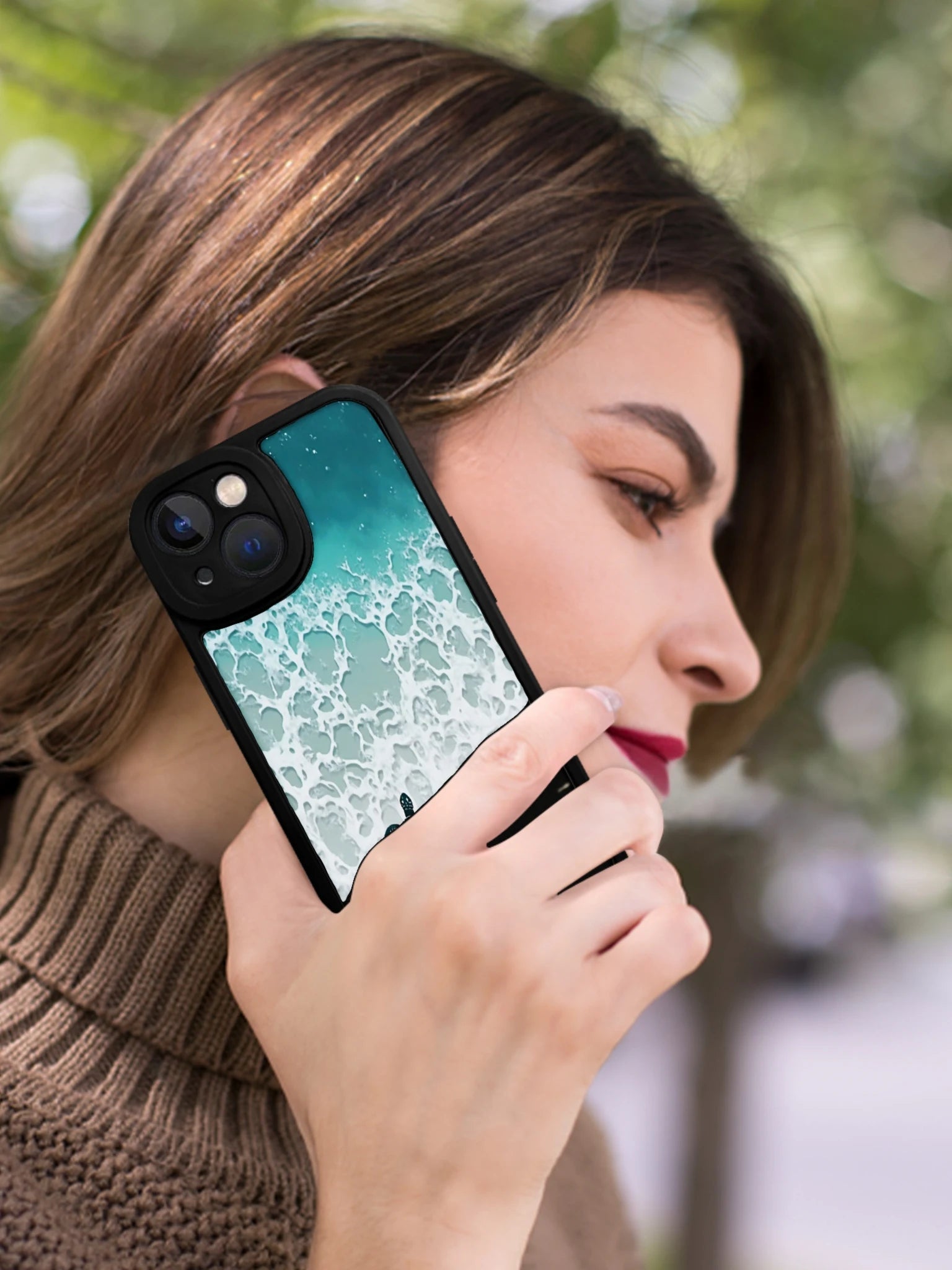 Phone Case Black Sea Turtle Beach Wave Pattern For Iphone X To Iphone 16 Pro Max Summer Beach Travel Outdoor Use