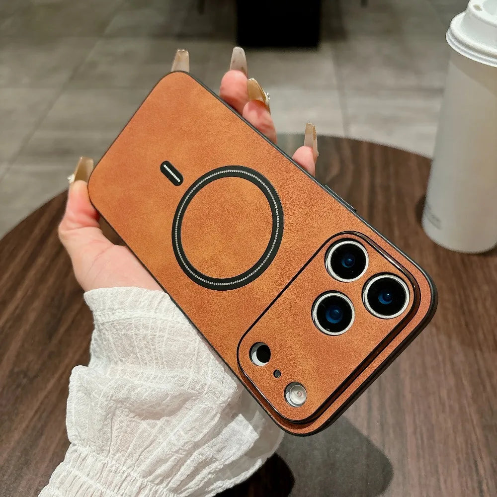 Retro Matte Leather For Magsafe Magnetic Phone Case for iPhone 17 Air 16 15 14 13 12 11 Pro Max Plus Comfortable Back Cover Capa