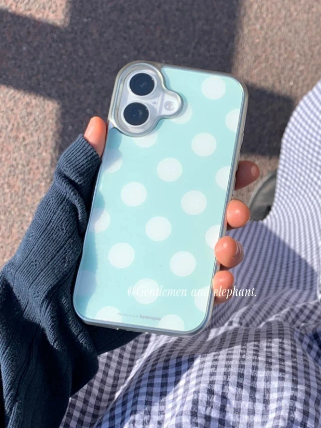 Korea ins Summer Mint Blue Polka Dots Hydrogel Phone Case for iPhone 17 16 15 14 13 12 11 PRO MAX PLUS 17air 16e Drop Glue Cover