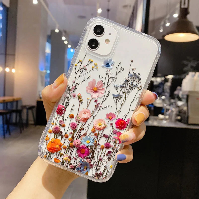 Flower Phone Case For iPhone 17 Case iPhone 15 13 14 11 12 16 Pro Max 7 8 Plus 12 13 Mini XR SE Soft Silicone Transparent Cover