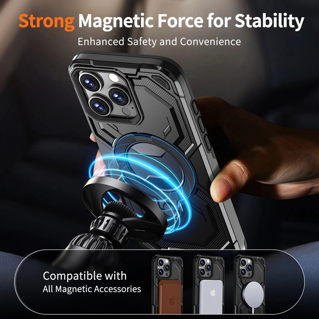 Luxury Magsafe Magnetic Wireless Charging Armor Phone Case For iPhone 16 15 14 13 12 11 Pro Max Plus 16E 16 E Ring Stand Cover