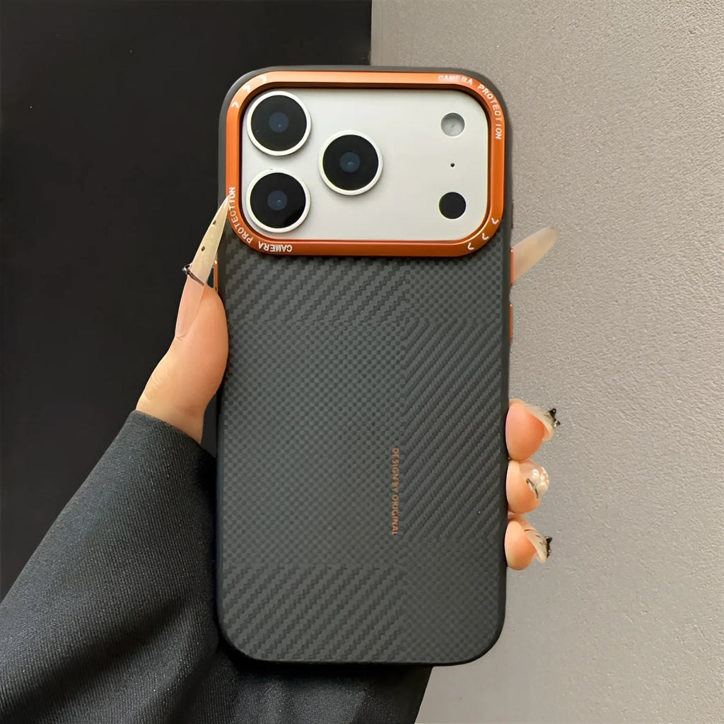 Luxury Color Camera Lens Protective Case for iPhone 17 16 Pro Max Magnetic Charging Carbon Fiber Texture Matte Back Cover Coques